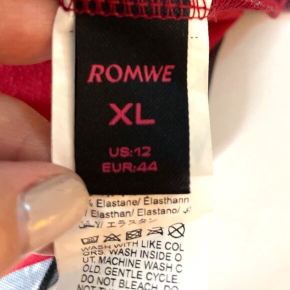 Romwe Floral Print Sheer Overlay Blouse Red Lining & Tie Back Women's XL Ruffle - Picture 3 of 8